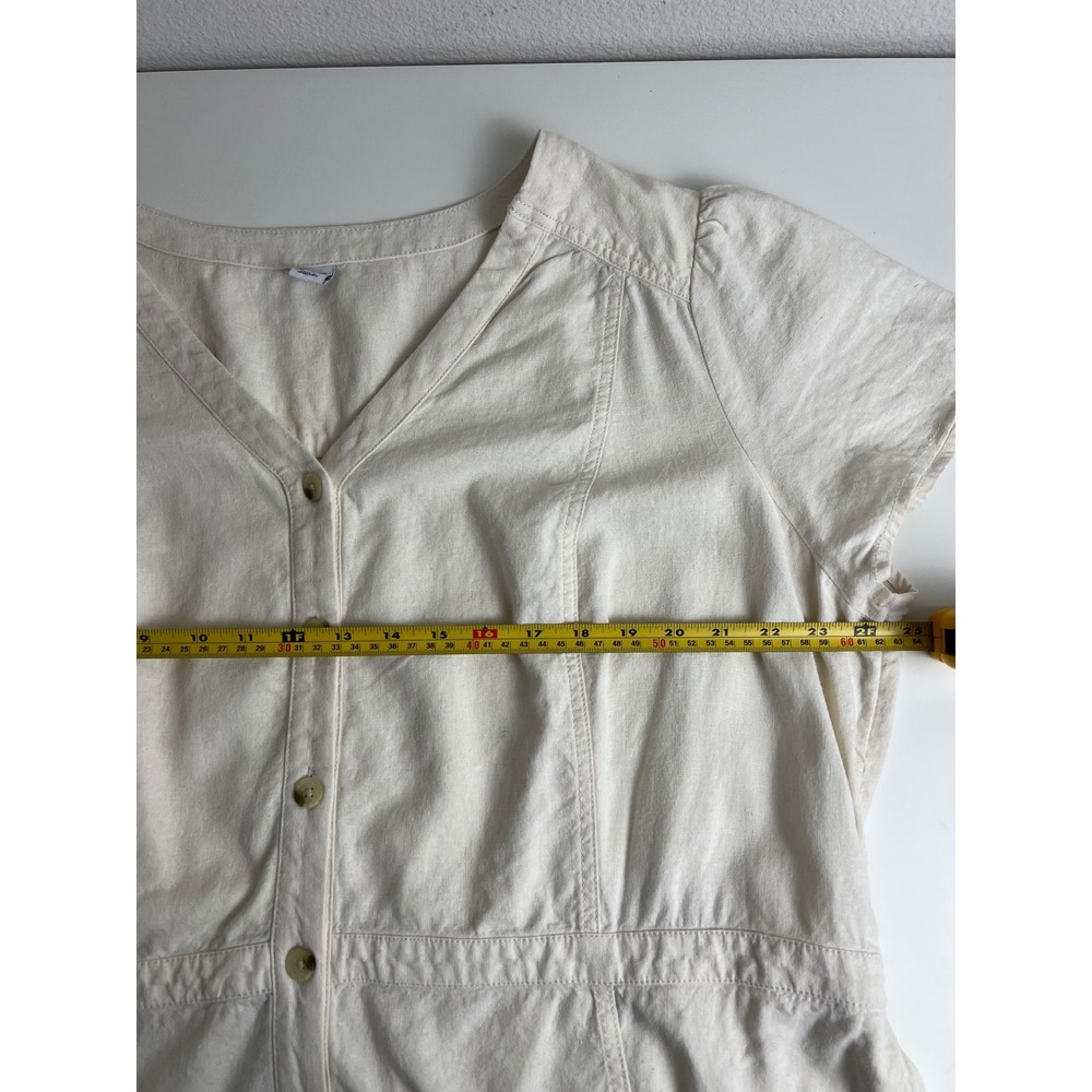 Old Navy 3X Linen Blend Button Front Dress Ivory Short Sleeve Romantic Prairie - Picture 4 of 7